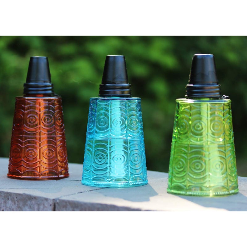Seraphic Citronella Table Top Torches for Outdoor Patio, 16oz Decorative Glass Torch Citronella Candles for Outside Deck, Garden, Parties, Set of 3, Blue/Amber/Green - Image 4